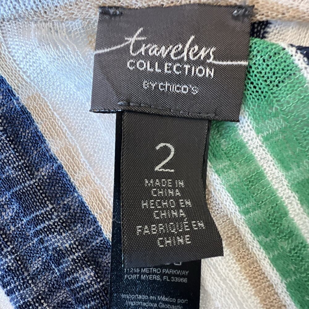 Chico's 2 chicos large Travelers Jacket Striped Cardigan Sweater Green NWT - Picture 8 of 11